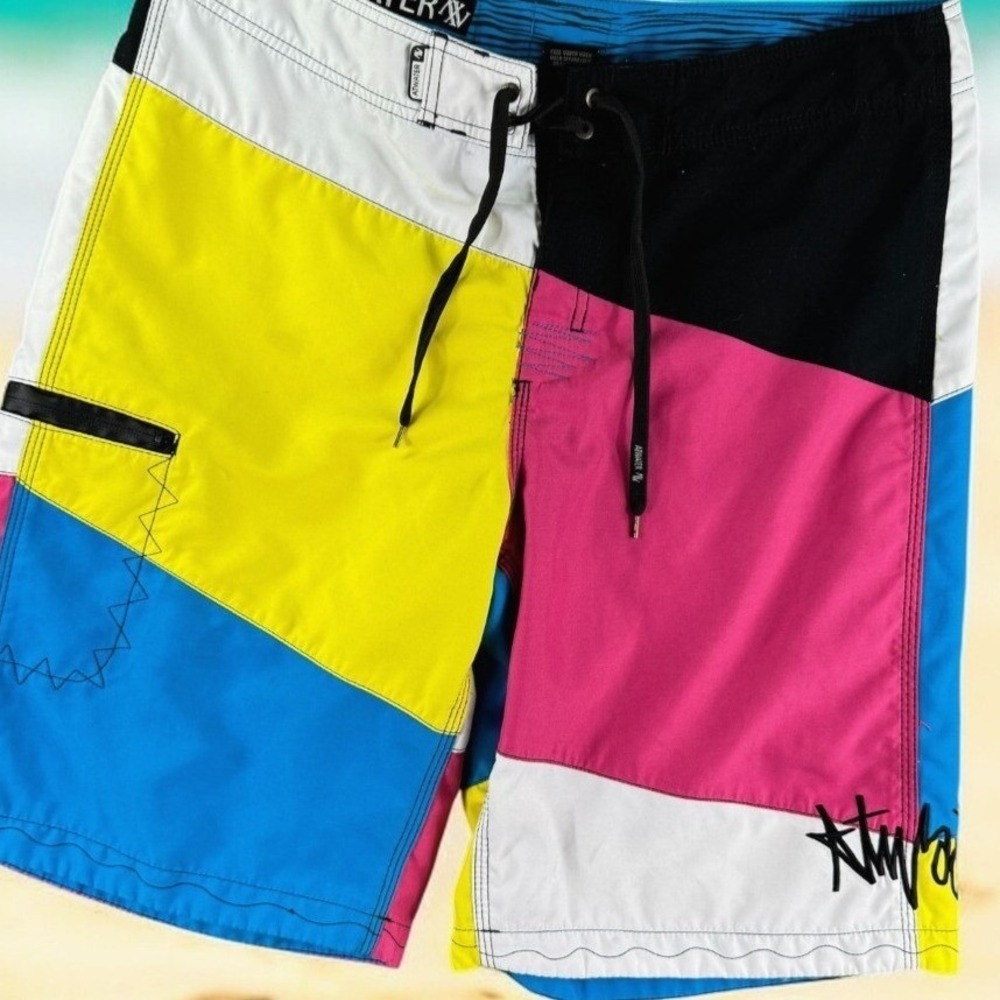Atwater Boardshorts Men 33 Multi Color Block Fresh Prince 90s Surf Beach Resort